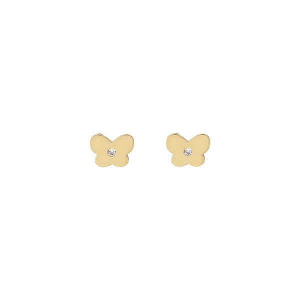 Boucles d'oreilles lobe papillon avec zircons cubiques en or 375