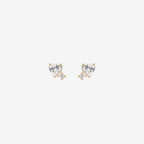 Boucles d'oreilles Coeur et Point Lumineux en Or 375 Oxyde de Zirconium