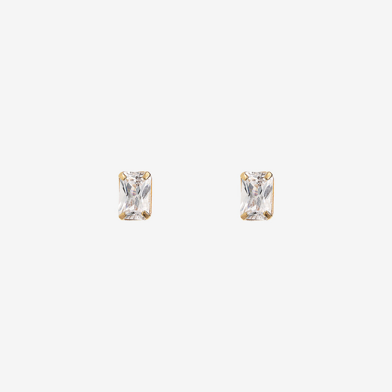 Boucles d'oreilles Lobe en Or 375 avec Zircons Cubiques Taille Baguette