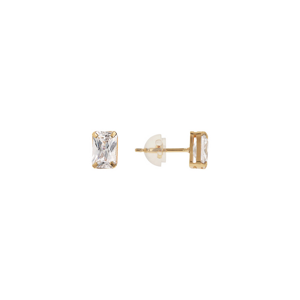 375 Gold Lobe Earrings with Baguette Cut Cubic Zirconia