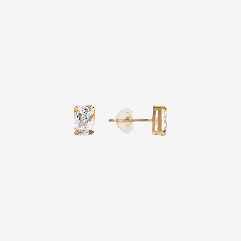 Boucles d'oreilles Lobe en Or 375 avec Zircons Cubiques Taille Baguette