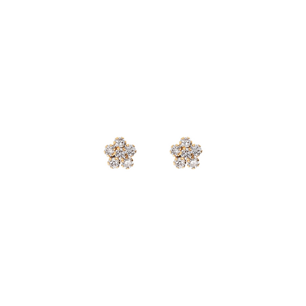 375 Gold Lobe Earrings with Cubic Zirconia Flower