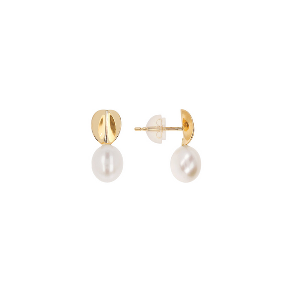 375 Gold Earrings with White Freshwater Pearls