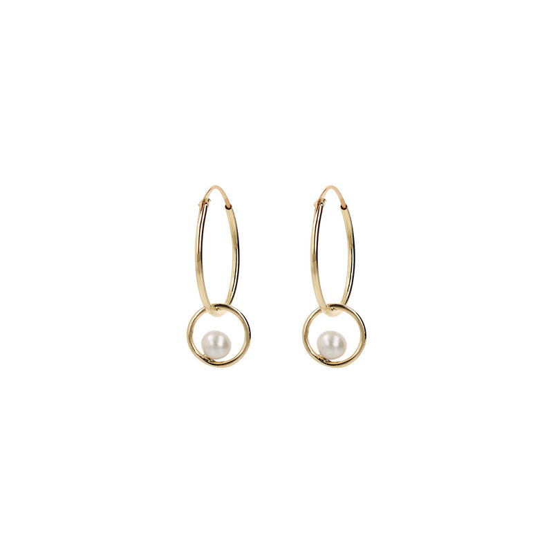 Boucles d'oreilles créoles en or 375 avec anneaux et perles d'eau douce blanches