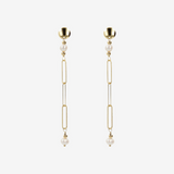 Orecchini Pendenti Oro 375 con Maglia Forzatina Allungata e Perle Bianche d'Acqua Dolce Ø 3.5 mm