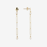 Orecchini Pendenti Oro 375 con Maglia Forzatina Allungata e Perle Bianche d'Acqua Dolce Ø 3.5 mm