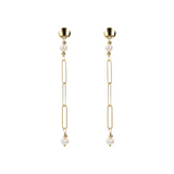 375 Gold Pendant Earrings with Elongated Forzatina Link and White Freshwater Pearls