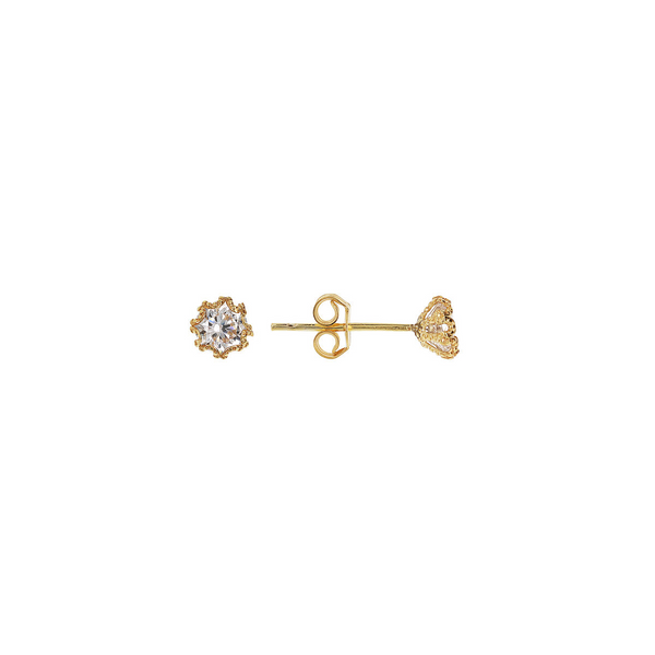 Small Flower Lobe Earrings with Cubic Zirconia 375 Gold