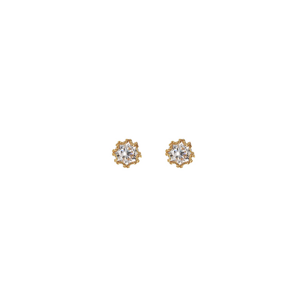 Small Flower Lobe Earrings with Cubic Zirconia 375 Gold
