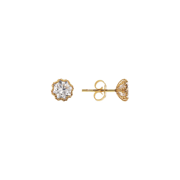 Flower Lobe Earrings with Cubic Zirconia 375 Gold