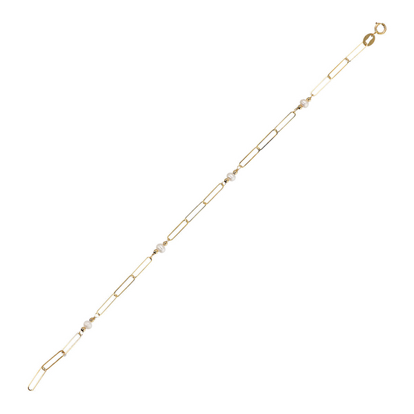 Bracelet maille allongée Forzatina en or 375 avec perles d'eau douce blanches