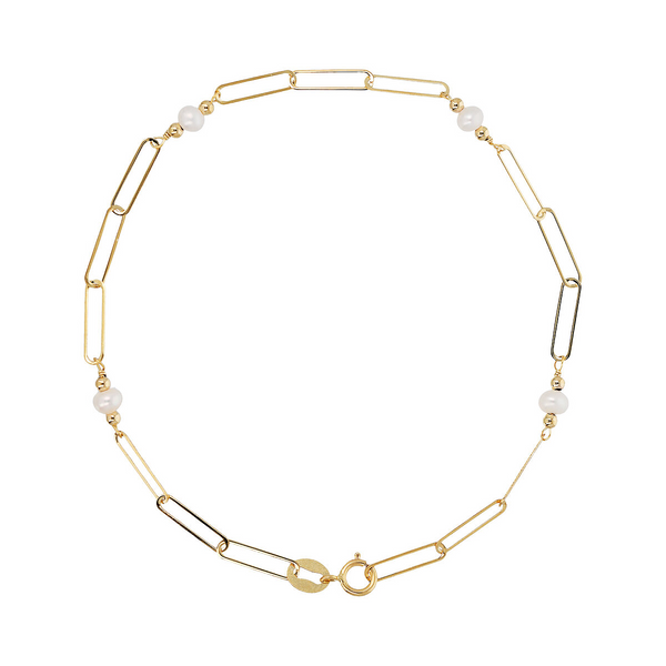 Forzatina Elongated Mesh Bracelet in 375 Gold with White Freshwater Pearls