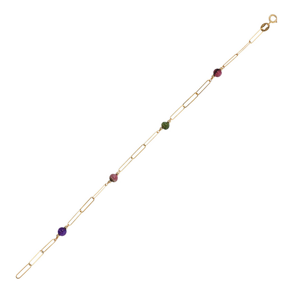Forzatina Elongated Mesh Bracelet in 375 Gold with Multicolored Natural Stones