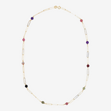 375 Gold Elongated Forzatina Link Necklace with Multicolored Natural Stones