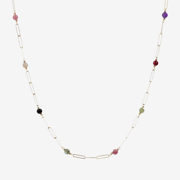 Collana Girocollo Maglia Forzatina Allungata Oro 375 con Pietre Naturali Multicolori