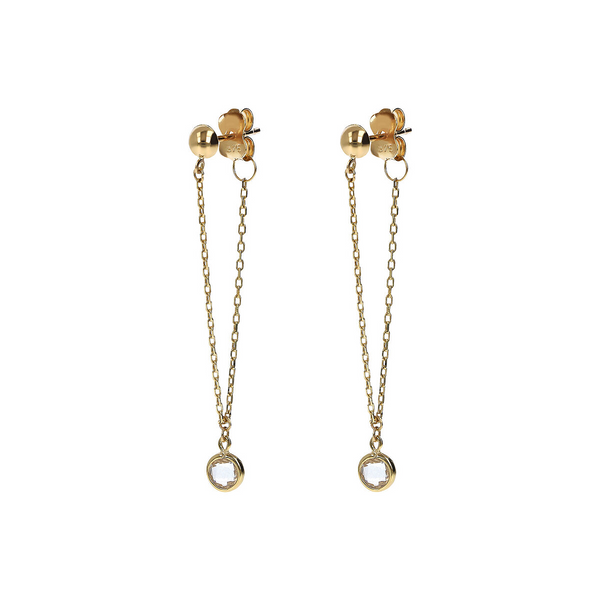 375 Gold Pendant Earrings with Double Chain and White Cubic Zirconia Light Points