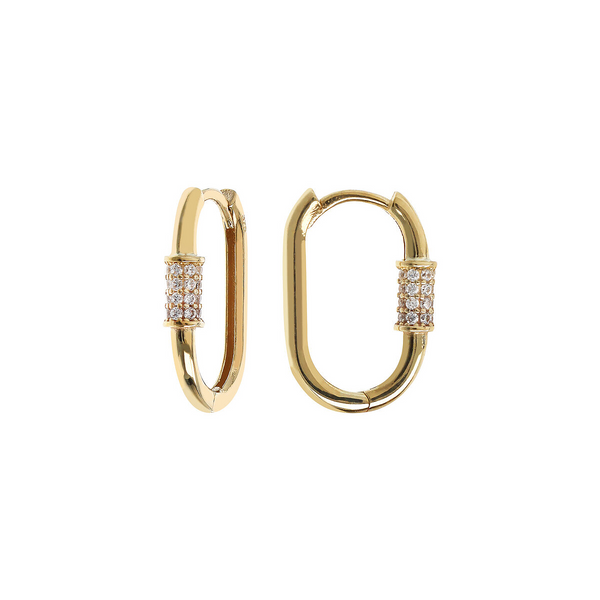 375 Gold Oval Hoop Earrings with Pavé Element in Cubic Zirconia