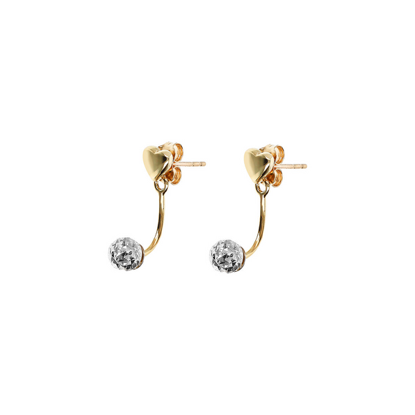 375 Gold Double Lobe Earrings with Heart and Pavé Sphere in Cubic Zirconia