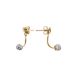 375 Gold Double Lobe Earrings with Heart and Pavé Sphere in Cubic Zirconia