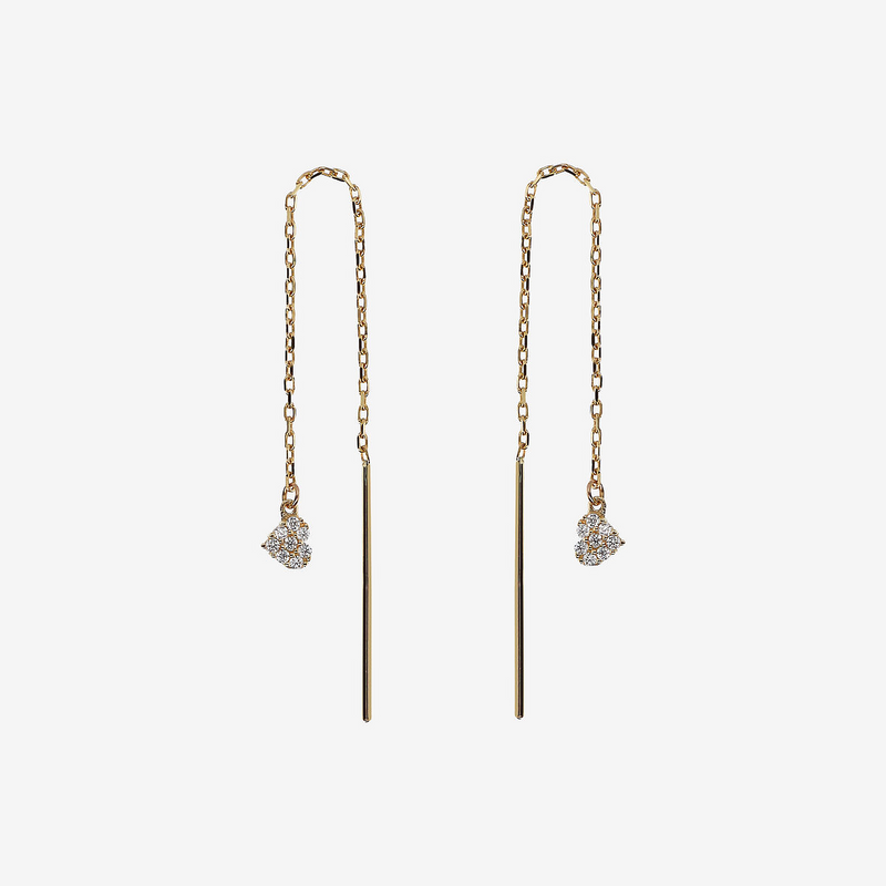 Orecchini Pendenti Oro 375 con Catena Forzatina e Cuore in Pavé di Cubic Zirconia