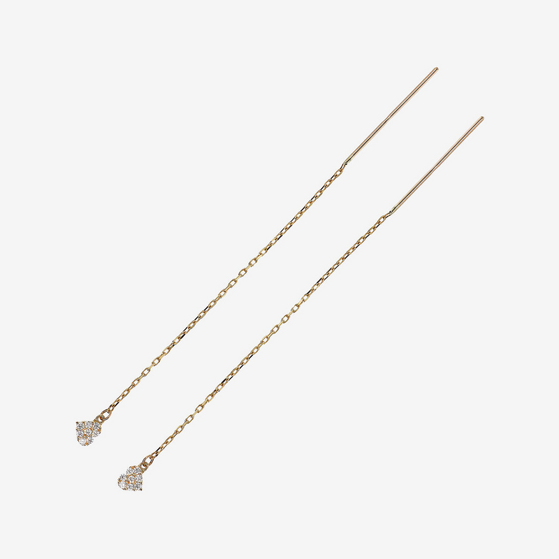 Orecchini Pendenti Oro 375 con Catena Forzatina e Cuore in Pavé di Cubic Zirconia