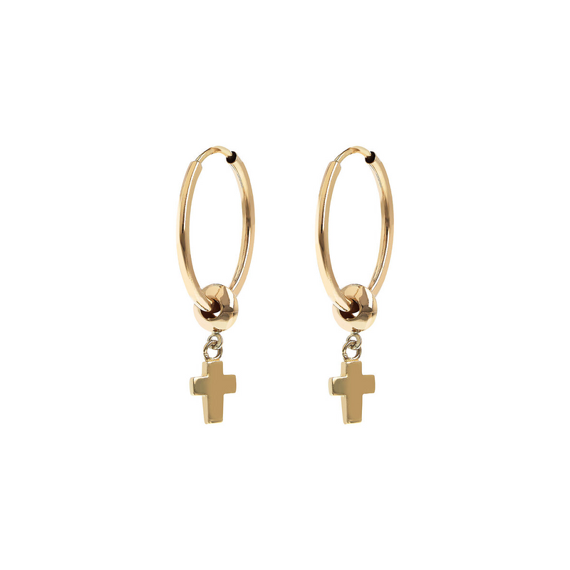 375 Gold Hoop Earrings with Cross Pendant