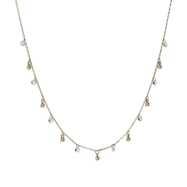 375 Gold Halskette mit zweifarbigen Diamantschliffanhängern