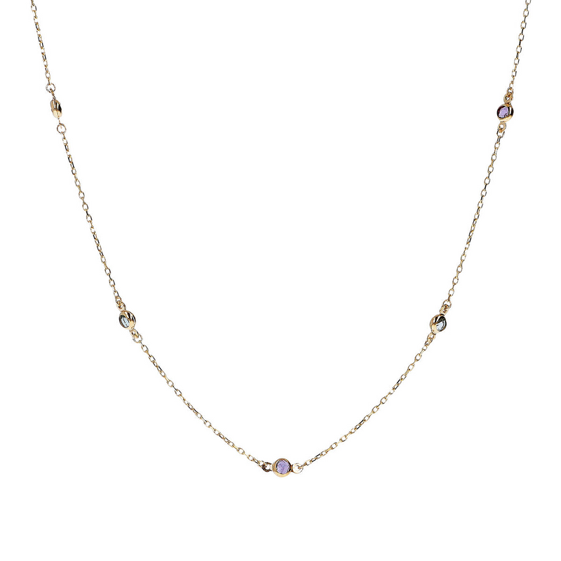 Multicolored 375 Gold Forzatina Chain Necklace with Cubic Zirconia Light Points