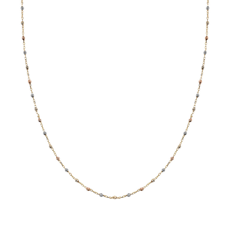 375 Gold Halskette mit dreifarbigen Diamant-Mikroperlen