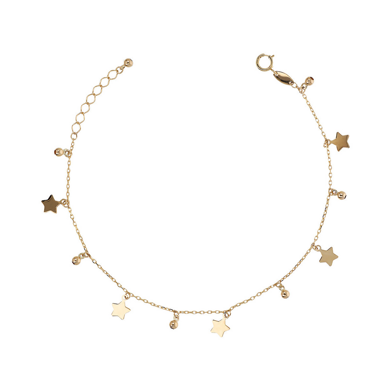 375 Gold Rolo Chain Bracelet with Lucide Star and Bead Pendants