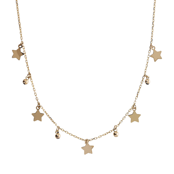 375 Gold Halskette mit Stern- und Perlenanhängern 