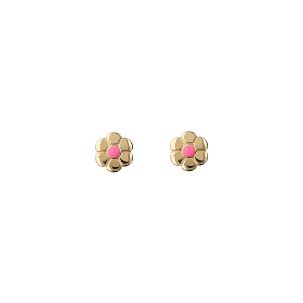 375 Gold Ohrringe mit rosa Emaille-Blumen