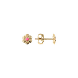 375 Gold Lobe Earrings with Pink Enamel Flowers