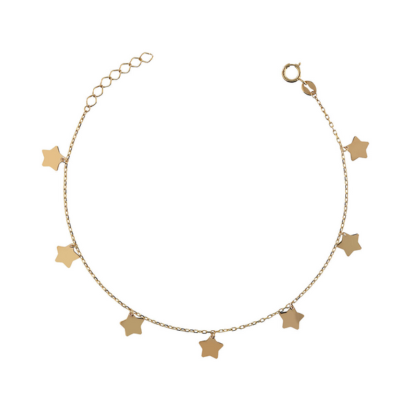 375 Gold Rolo Chain Bracelet with Star Pendants