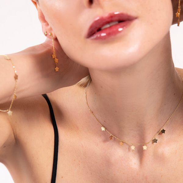 375 Gold Choker Necklace with Star Pendants