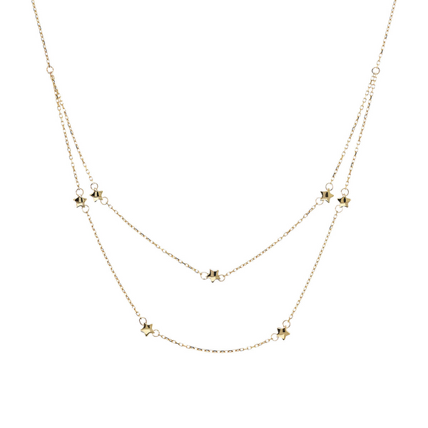 Multi-strand Graduated 375 Gold Rolo Chain Necklace with Star Pendants