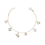 Baby Bracelet with Forzatina Chain in 375 Gold with Animal Charms