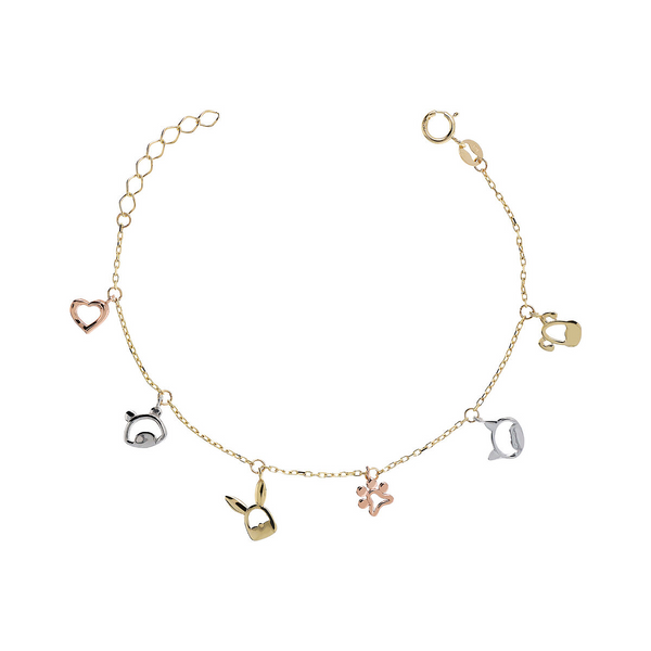 Baby Bracelet with Forzatina Chain in 375 Gold with Animal Charms