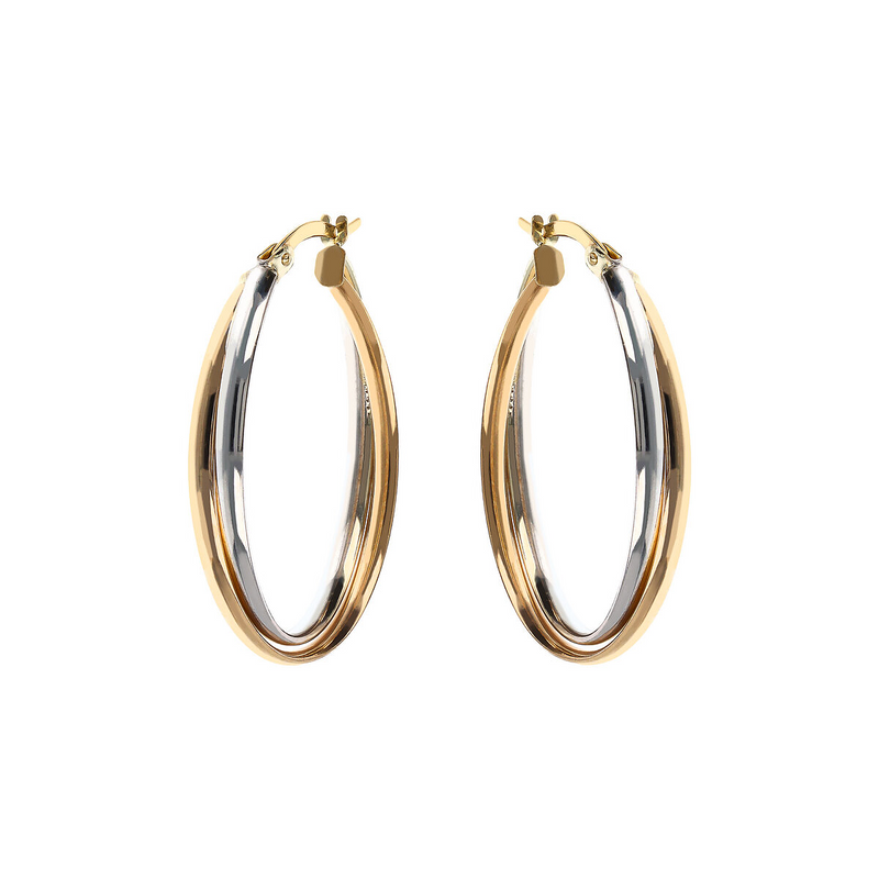Zweifarbige ovale Ohrringe aus 375 Gold 