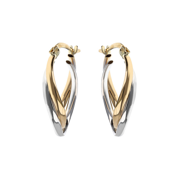 Zweifarbige ovale Ohrringe mit geschwungenem Design aus 375 Gold 