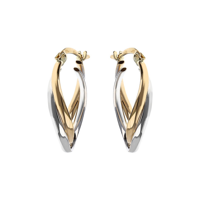 Zweifarbige ovale Ohrringe mit geschwungenem Design aus 375 Gold 