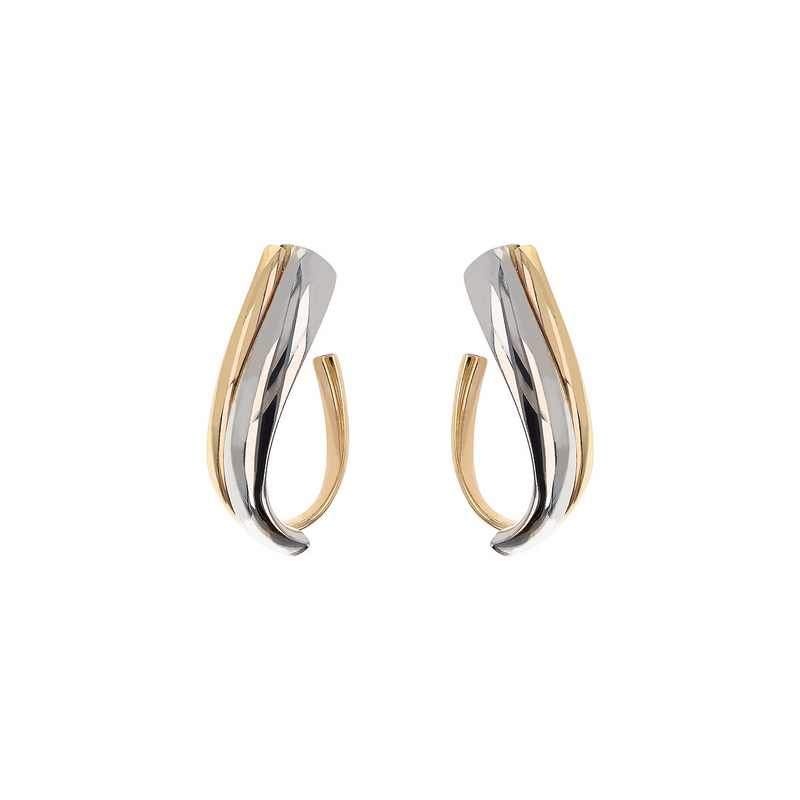 Two-tone 375 Gold Lobe Earrings Sinuous Design