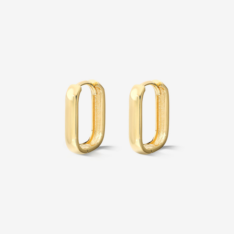 Grandes boucles d'oreilles créoles rectangulaires en or 375