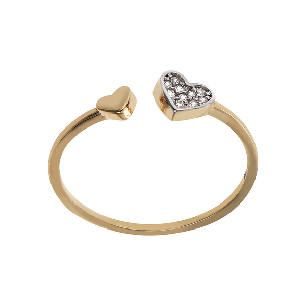 Contrarié-Ring aus 375er-Gold mit Doppelherz und Pavé aus Zirkonia