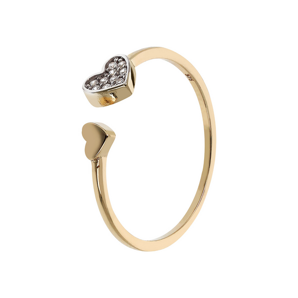 Contrarié 375 Gold Ring with Double Heart and Pavé in Cubic Zirconia