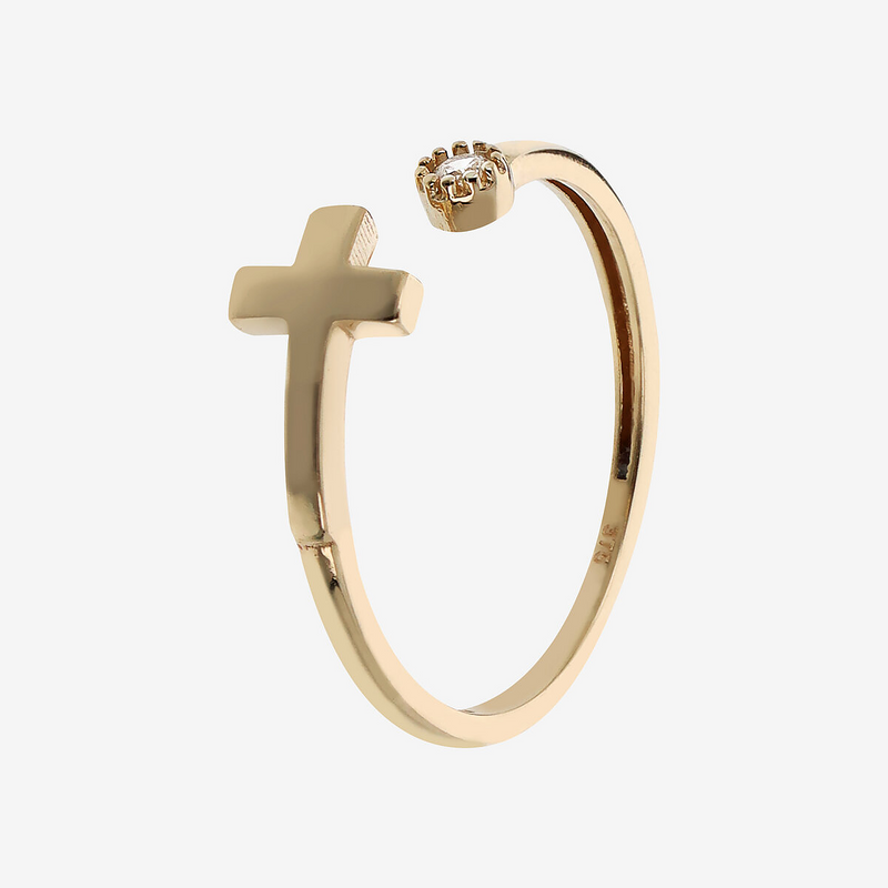 Anello Contrarié in Oro 375 con Croce e Punto Luce in Cubic Zirconia