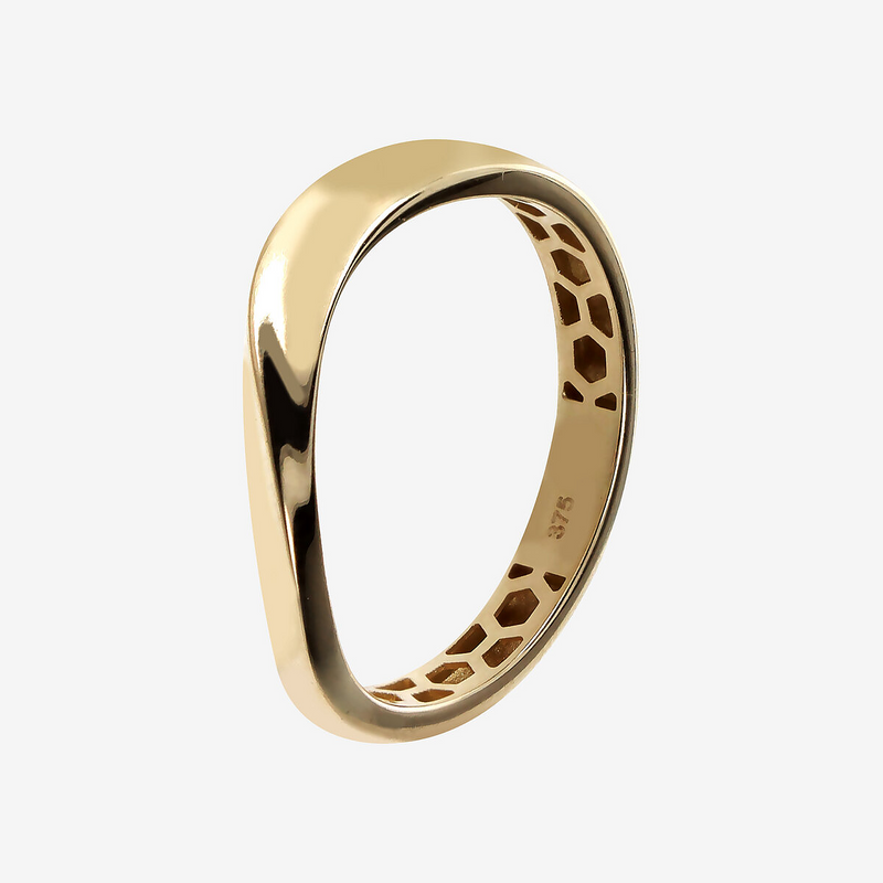 375 Gold Band Ring Wave Design
