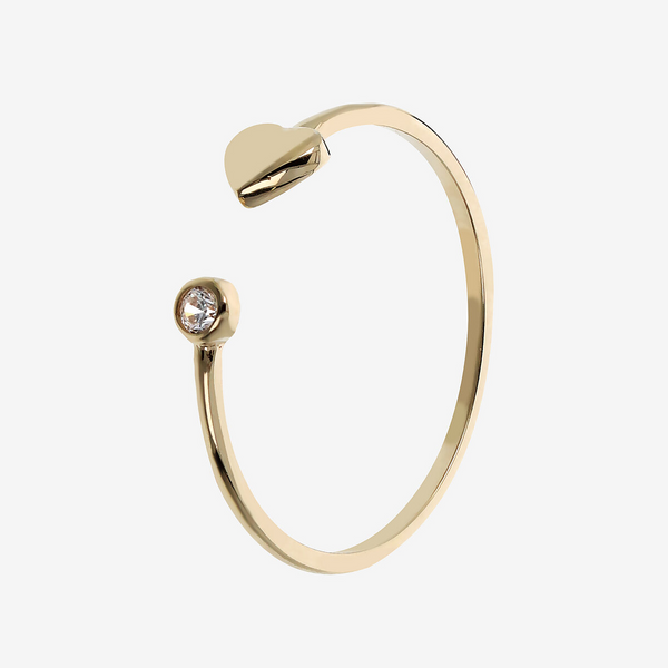 Bague Contrarié Or 375 avec Coeur et Point Lumineux en Oxyde de Zirconium