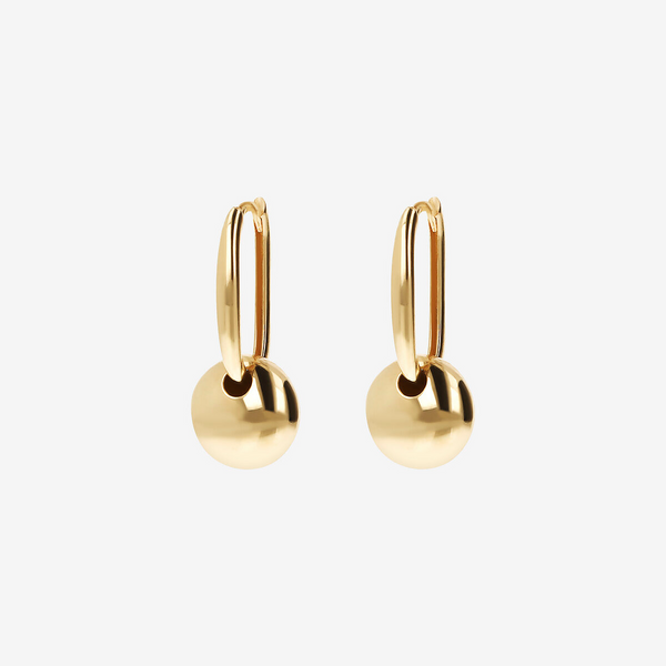 Boucles d'oreilles ovales avec pendentif disque bombé en or 375