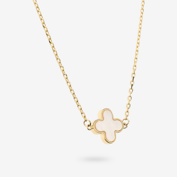 Collana Girocollo Maglia Brillantina in Oro 375 con Quadrifoglio in Pietra Naturale